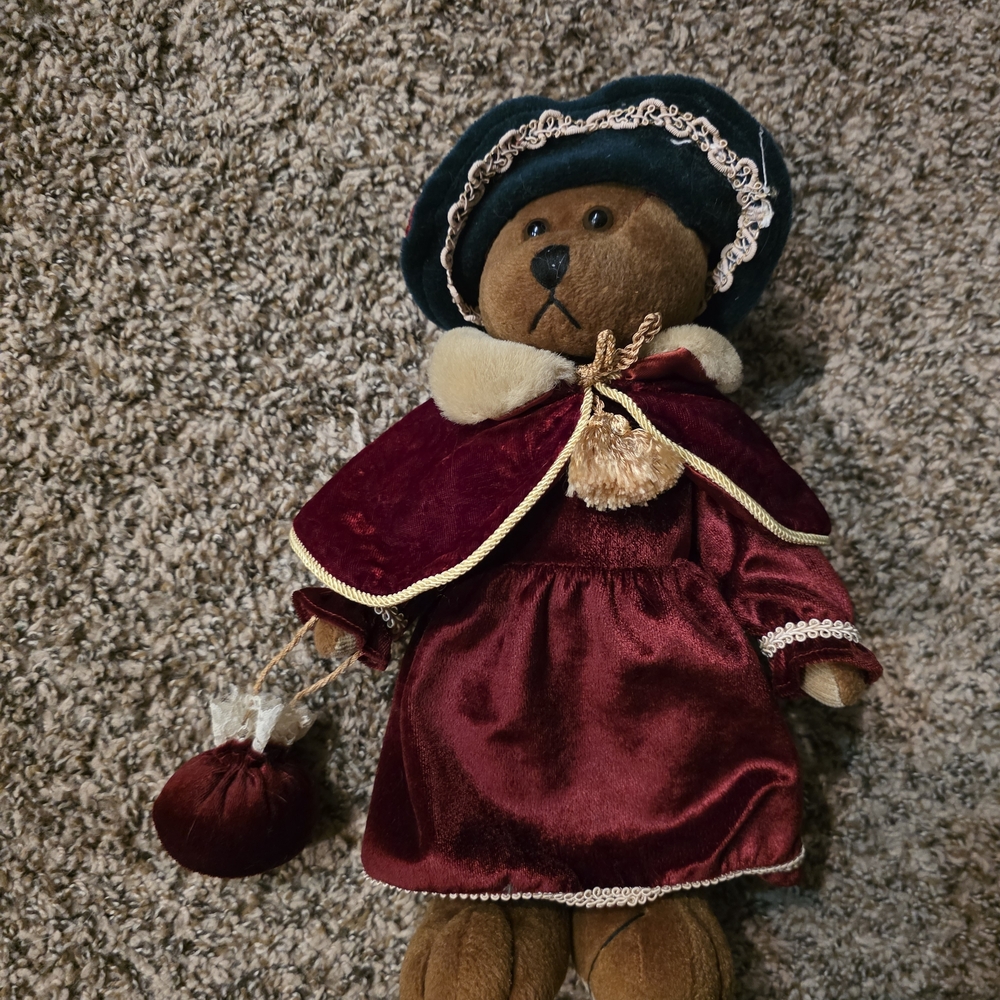 Elegant Velvet Teddy Bear with Burgundy Outfit Vintage Russ Collecter Bear